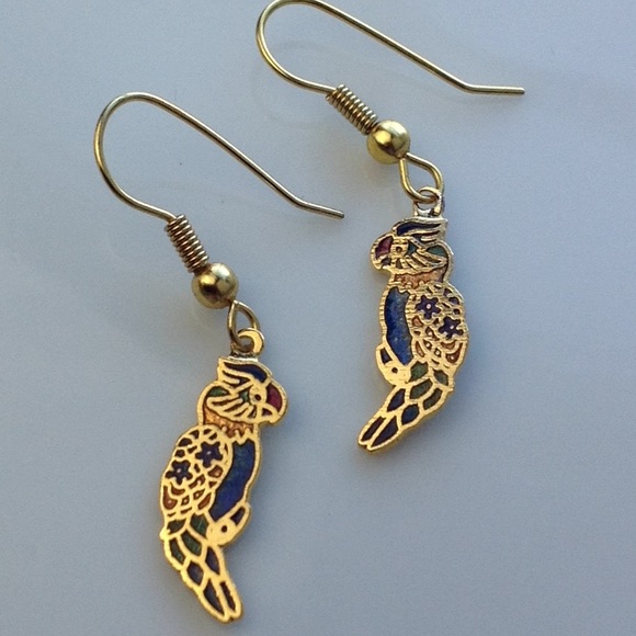 Vintage Jewelry - Vintage Cloisonne parrot dangle drop earrings